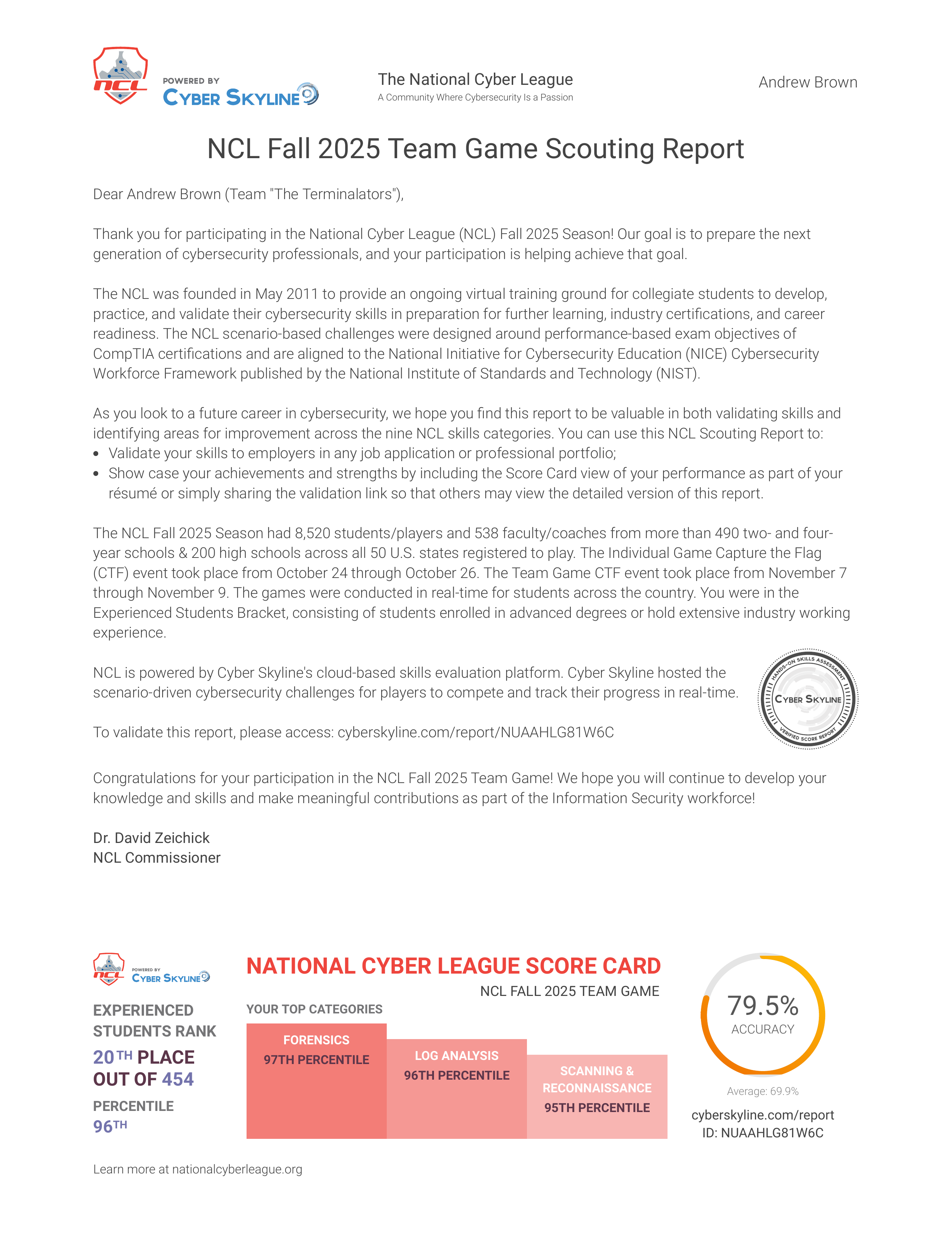 NCL Report page